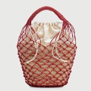 J Crew Sedona basket bag in straw Red NEW bucket bag straw beach summer AZ135
